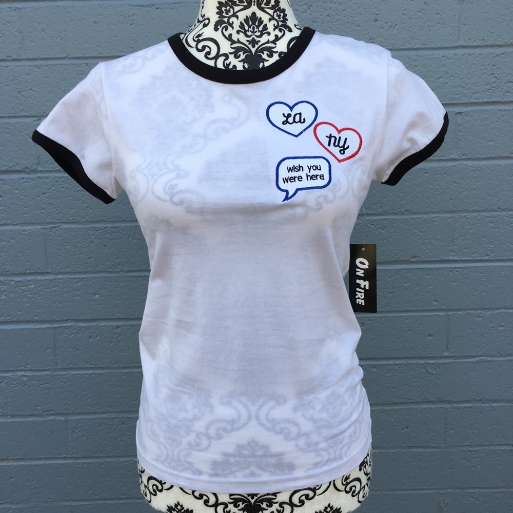 🆕 - ON FIRE White shirt w/patches
